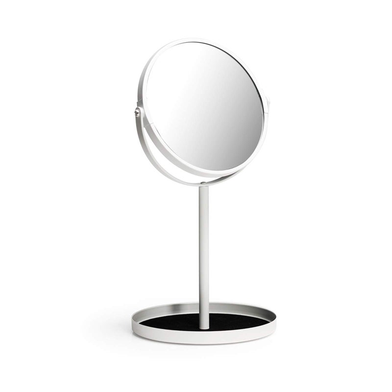 Ettori Makeup Mirror Dual Sided Vanity Mirror, 1X and 5X Magnification, 360 Swivel Round Mirror, No Light, White - Image 1